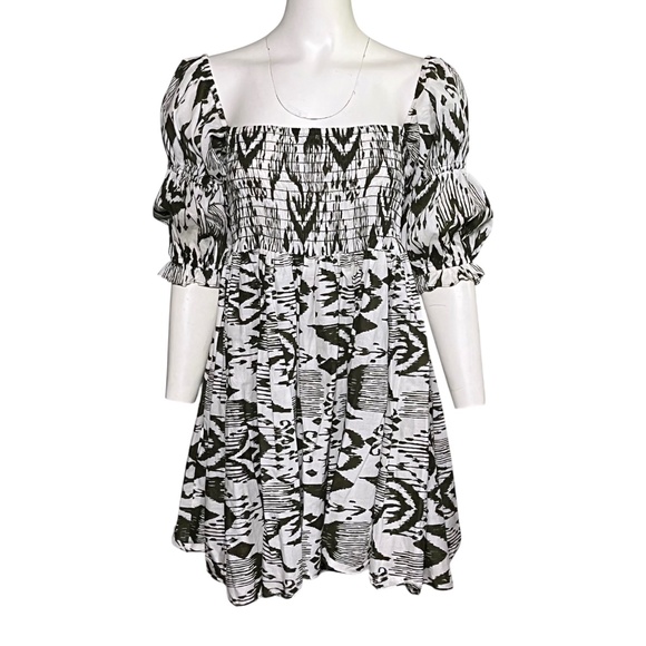 Misa Los Angeles Zadie Smocked Babydoll Mini Dress Spring Ikat Green Size XL - Picture 1 of 9
